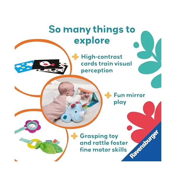 Ravensburger Play+ 3 in 1 Rhino Tummy Time Activity Station - Baby Toys 0-6 Months - Baby Play Mat