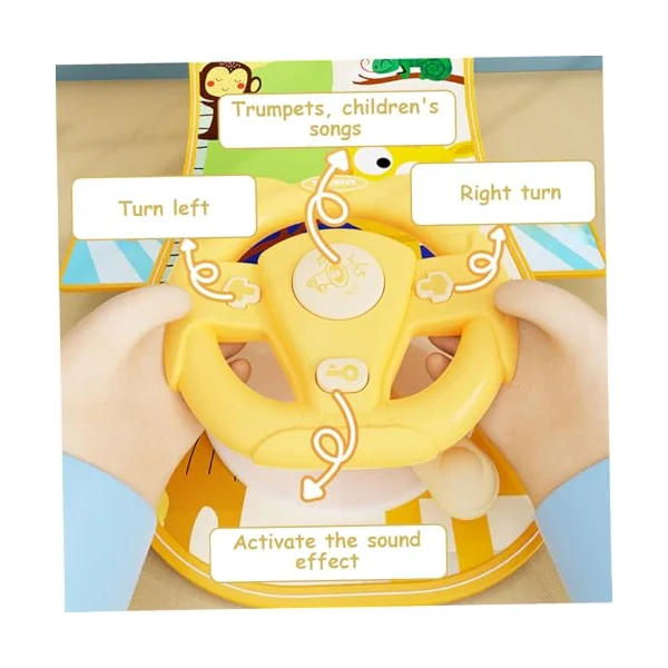 Rear Facing Car Seat Toys, 360° Rotation Baby Steering Wheel Toy with Mirror, Music, Lights and Driving Sounds, 12 Months+ Kids Steering Wheel for Car Backseat