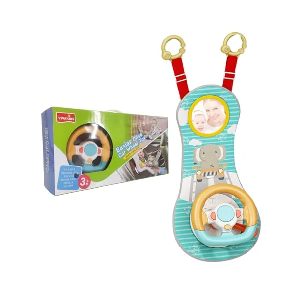 Rear Facing Car Seat Toys, 360° Rotation Baby Steering Wheel Toy with Mirror, Music, Lights and Driving Sounds, 12 Months+ Kids Steering Wheel for Car Backseat