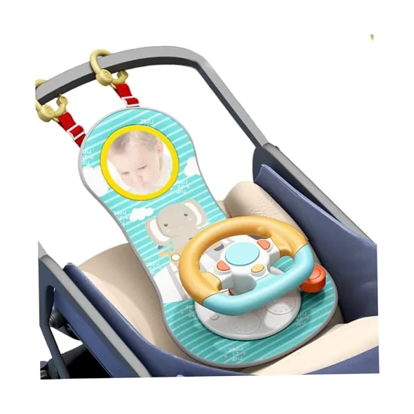 Rear Facing Car Seat Toys, 360° Rotation Baby Steering Wheel Toy with Mirror, Music, Lights and Driving Sounds, 12 Months+ Kids Steering Wheel for Car Backseat