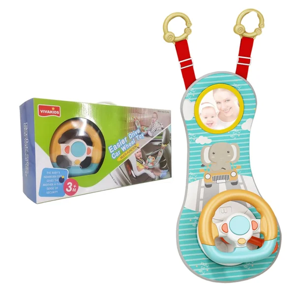 Rear Facing Car Seat Toys, 360° Rotation Baby Steering Wheel Toy with Mirror, Music, Lights and Driving Sounds, 12 Months+ Kids Steering Wheel for Car Backseat