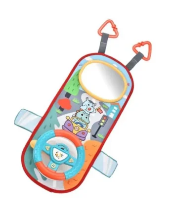 Rear Facing Car Seat Toys, 360° Rotation Baby Steering Wheel Toy with Mirror, Music, Lights and Driving Sounds, 12 Months+ Kids Steering Wheel for Car Backseat, Green