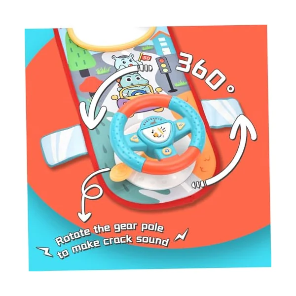 Rear Facing Car Seat Toys, 360° Rotation Baby Steering Wheel Toy with Mirror, Music, Lights and Driving Sounds, 12 Months+ Kids Steering Wheel for Car Backseat, Green