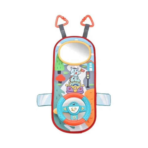 Rear Facing Car Seat Toys, 360° Rotation Baby Steering Wheel Toy with Mirror, Music, Lights and Driving Sounds, 12 Months+ Kids Steering Wheel for Car Backseat, Green