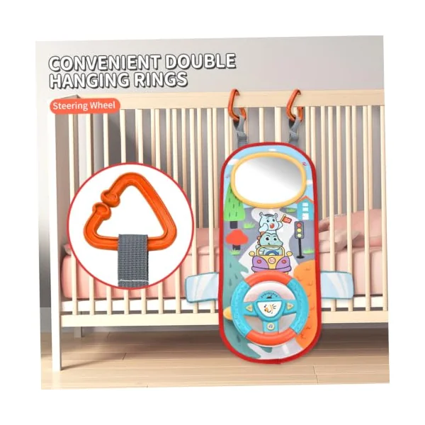 Rear Facing Car Seat Toys, 360° Rotation Baby Steering Wheel Toy with Mirror, Music, Lights and Driving Sounds, 12 Months+ Kids Steering Wheel for Car Backseat, Green