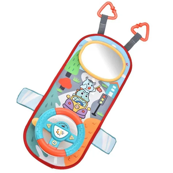 Rear Facing Car Seat Toys, 360° Rotation Baby Steering Wheel Toy with Mirror, Music, Lights and Driving Sounds, 12 Months+ Kids Steering Wheel for Car Backseat, Green