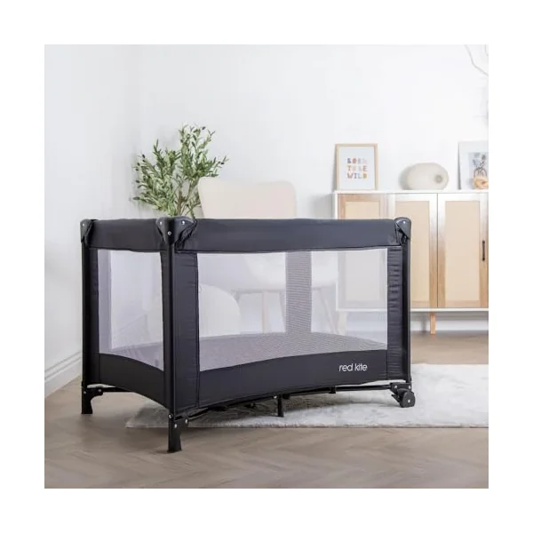 Red Kite Black Sleep Tight Travel Cot, Black