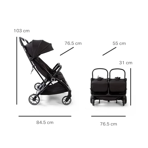 Red Kite Push Me Duet Twin Stroller - Black