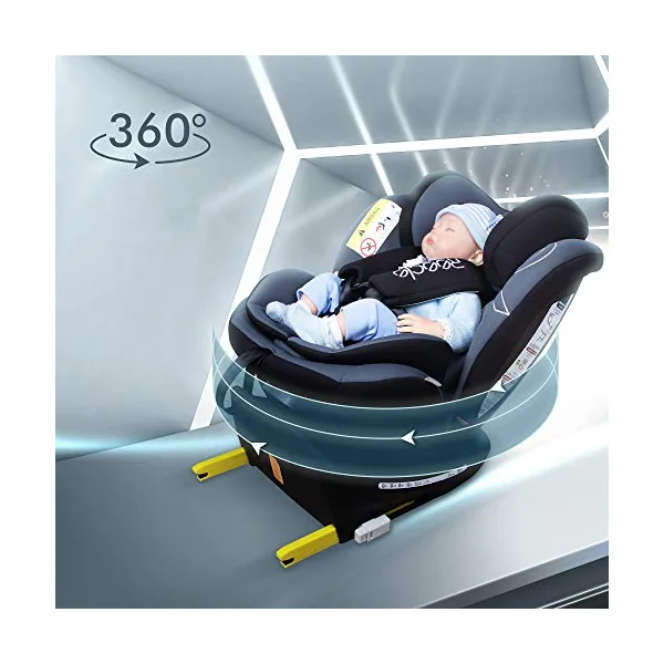 Reecle 360 Swivel Baby Car Seat with ISOFIX, Group 0+1/2/3 (0-36 kg), Approx. 0-12 Years (Black)