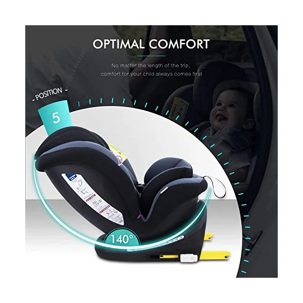Reecle 360 Swivel Baby Car Seat with ISOFIX, Group 0+1/2/3 (0-36 kg), Approx. 0-12 Years (Black)