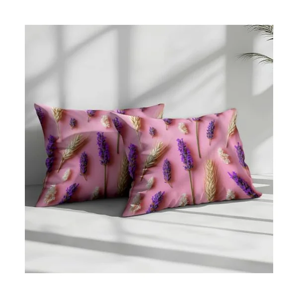 Reversible Cot-bed Duvet Cover Set Lavender Wheat, Pastoral Floral Plants Soft Brushed Microfibre Bedding Set with Zip Fastening & Corner Ties, Pink Quilt Cover for Kids Teens Boys Girls