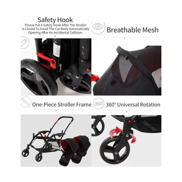 Rexhan Twin Baby Pram, 2 in 1 Foldable Double Baby Buggy, Reversible Tandem Pushchair, Twin All in One Stroller, Newborns, Toddlers, 0-4 Years, Aluminium Frame, Lightweight