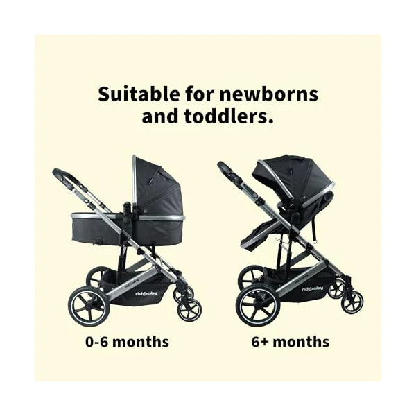 RichBaby Cruise Pramette - Reversible Seat, 2-in-1 Pram and Stroller, from Birth to 3 Years (15kg), Large Canopy, Easy Fold, Adjustable Handle, Stroller with Footmuff - Black