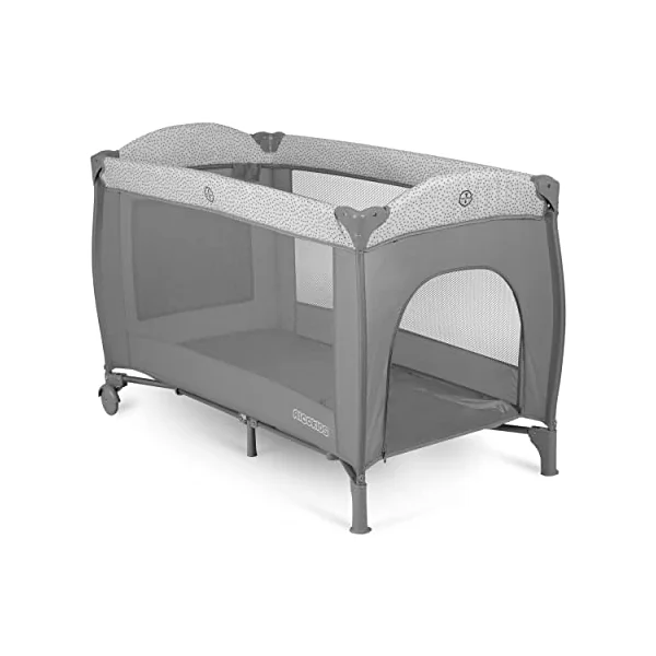 Ricokids Travel Cot Baby with Mattress 125 x 65 x 78 cm Children's Travel Cot Baby Bed up to 15 kg 2 Wheels with Brakes Side Entry Transport Bag Weighing Function Play Arch Changing Table Foldable