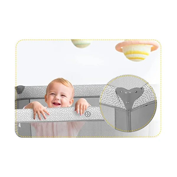 Ricokids Travel Cot Baby with Mattress 125 x 65 x 78 cm Children's Travel Cot Baby Bed up to 15 kg 2 Wheels with Brakes Side Entry Transport Bag Weighing Function Play Arch Changing Table Foldable
