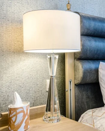 Risha Crystal Table Lamp with Ivory Faux Silk Shade
