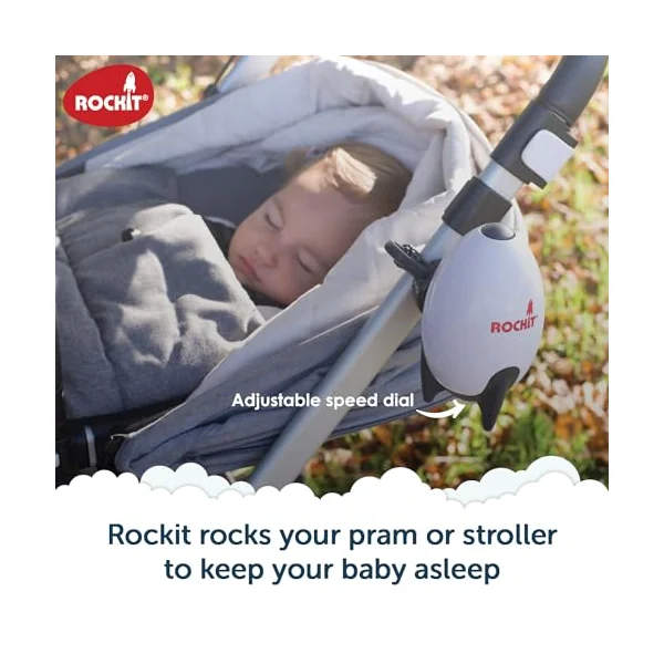 Rockit Rocker Rechargeable Pram Rocker - Baby Pushchair Rocking Device, Soothing Motion for Stroller or Buggy, Adjustable Speed, 60 Minute Timer, Universal Fit