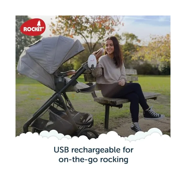 Rockit Rocker Rechargeable Pram Rocker - Baby Pushchair Rocking Device, Soothing Motion for Stroller or Buggy, Adjustable Speed, 60 Minute Timer, Universal Fit