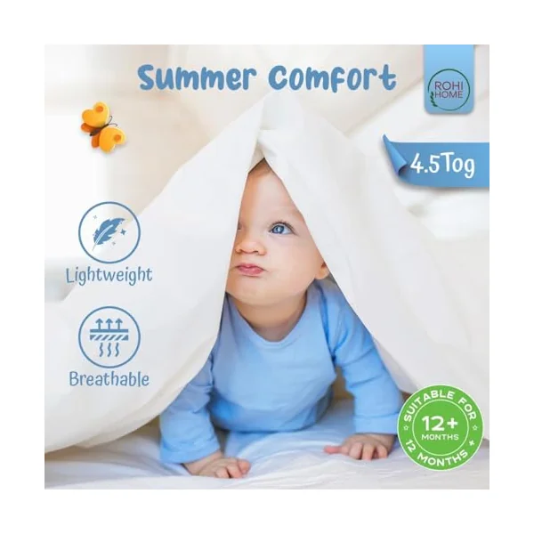 Rohi 4.5 tog Cot Bed Duvet and pillow set – Microfibre Anti-Allergy Toddler Duvet & Pillow – Lightweight, Breathable & Ultra Comfy Baby Quilt 120cm x 150cm