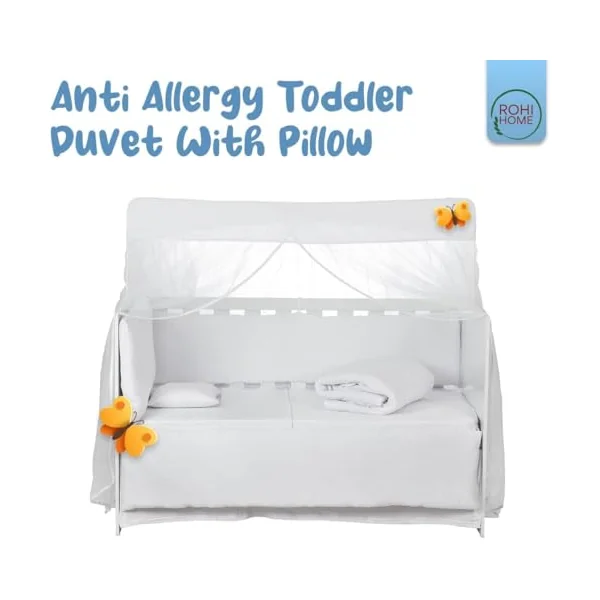 Rohi 4.5 tog Cot Bed Duvet and pillow set – Microfibre Anti-Allergy Toddler Duvet & Pillow – Lightweight, Breathable & Ultra Comfy Baby Quilt 120cm x 150cm