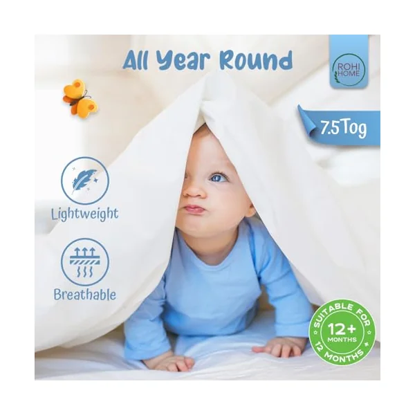 Rohi 7.5 Tog Cot Bed Duvet and Pillow Set – Microfibre Anti-Allergy Toddler Duvet & Pillow – Lightweight, Breathable & Ultra Comfy Baby Quilt 120cm x 150cm