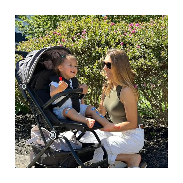 Rollingsurfer Lightweight Baby Stroller for Airplane, Compact Travel Pushchair with Retractable Foot Cover & Reclining Backrest, One Hand Fold Stroller for Toddlers 0-36 Months