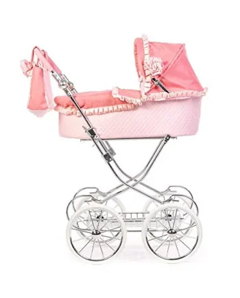 Roma Annie Spanish Style Dolls Pram with Adjustable Handle, Suitable for 3-16 Years, Includes Bag, Magnetic Hood Rosettes, Hood Nets, Optional Accessories, Shopping Tray, Dolls Pram for 8 to 12 Years