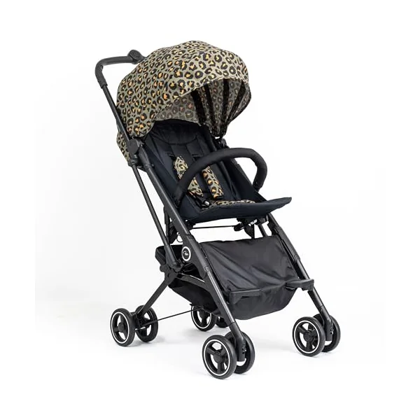 Roma Capsule 3 Baby Stroller Khaki Leopard– Lightweight Compact Holiday Buggy, Lie-Flat Travel Stroller from Birth, 6.7kg, Cabin Size Fold with Travel Bag, Raincover and Insect Net