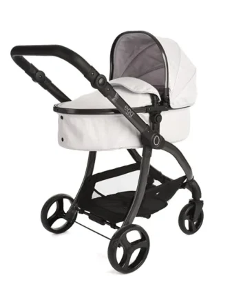 Roma egg 2-in-1 Baby Toy Dolls Pram - Houndstooth Silver Toy Pushchair with Adjustable Handle, Cocoa Leatherette, 3-Point Harness, Lightweight Frame, Perfect for Reborns & Teddies