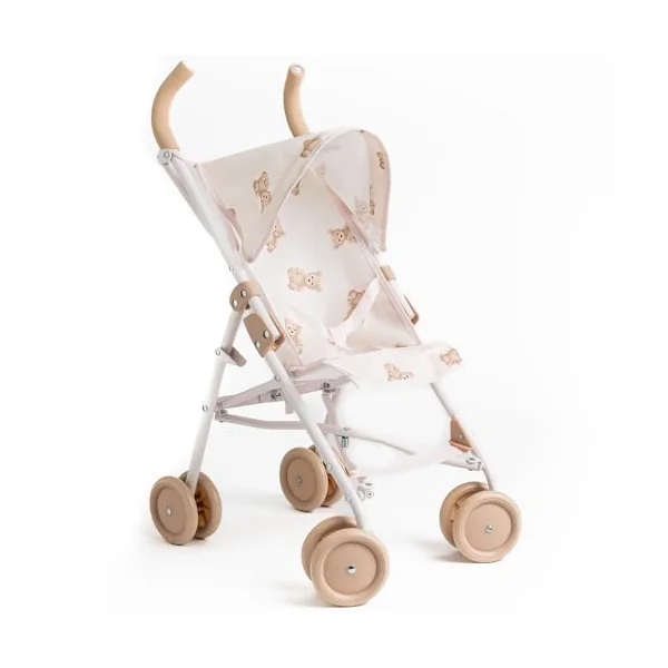 Roma Teddy XL Dolls Pram and Pushchair, Adorable Teddy Print with Retractable Hood, Swivel Wheels, Folds Flat for Storage, Suitable for Dolls and Teddies up to 42cm, Ages 3 Plus