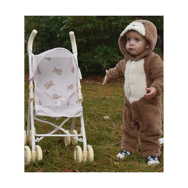 Roma Teddy XL Dolls Pram and Pushchair, Adorable Teddy Print with Retractable Hood, Swivel Wheels, Folds Flat for Storage, Suitable for Dolls and Teddies up to 42cm, Ages 3 Plus