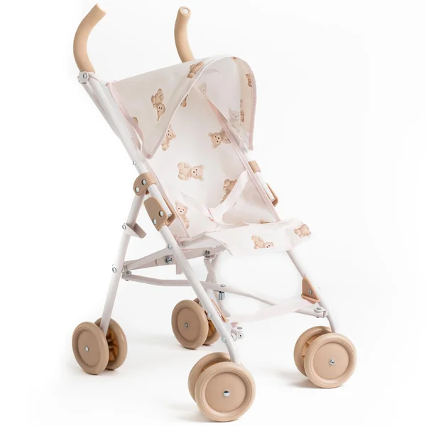 Roma Teddy XL Dolls Pram and Pushchair, Adorable Teddy Print with Retractable Hood, Swivel Wheels, Folds Flat for Storage, Suitable for Dolls and Teddies up to 42cm, Ages 3 Plus