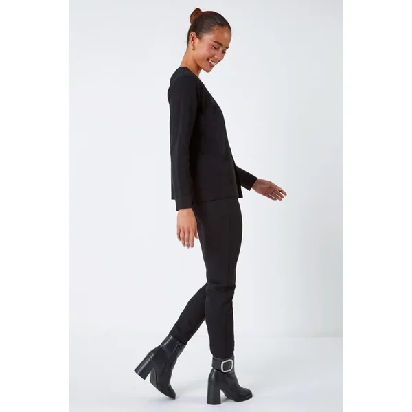Roman Black Petite Plain Stretch Cardigan