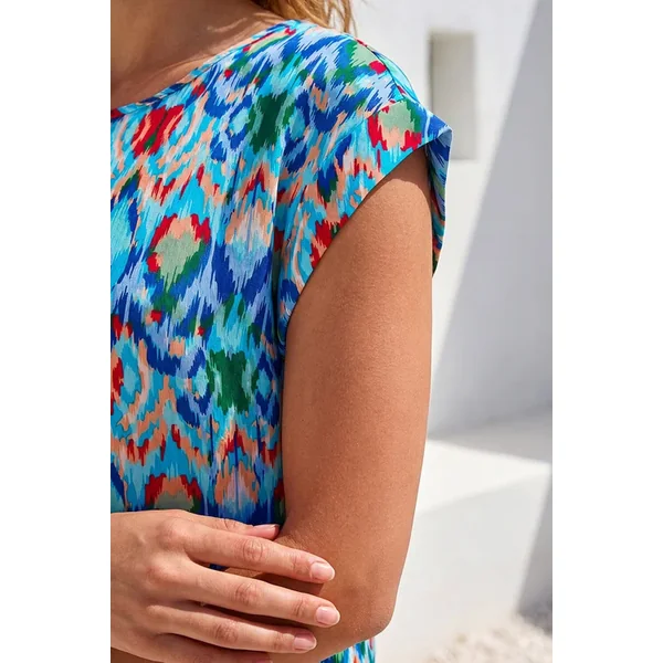 Roman Blue Abstract Print Shell Top