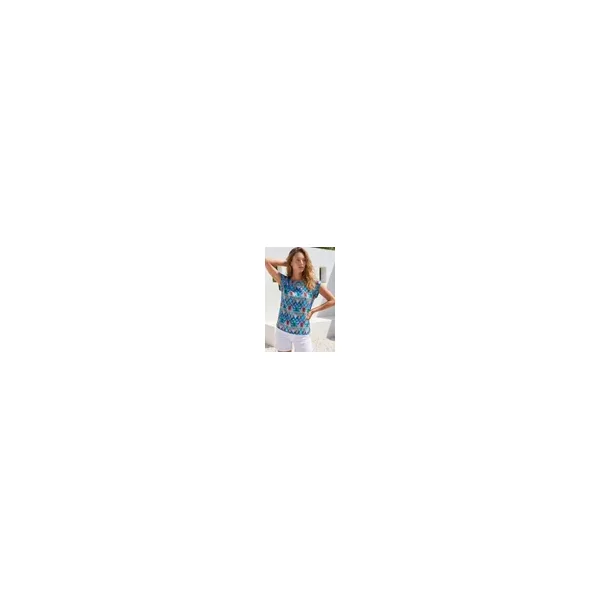 Roman Blue Abstract Print Shell Top