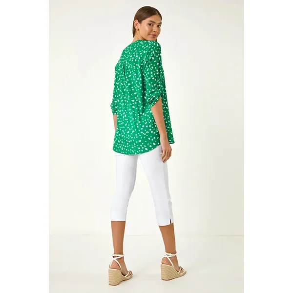 Roman Green Abstract Spot Print V-Neck Tunic Top