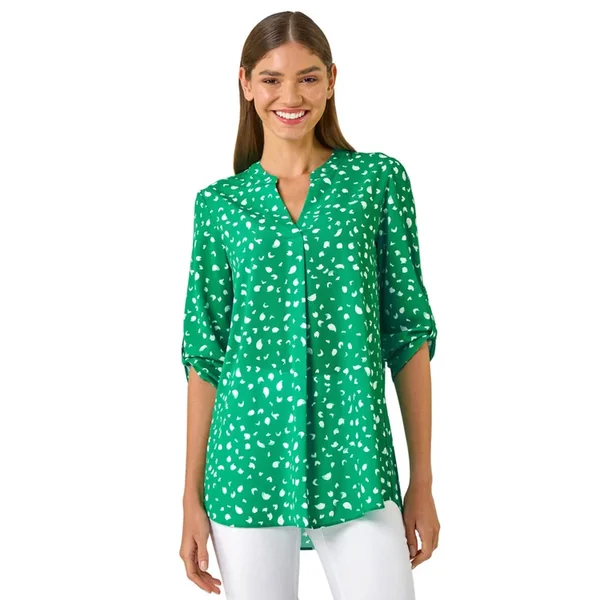 Roman Green Abstract Spot Print V-Neck Tunic Top