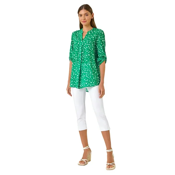 Roman Green Abstract Spot Print V-Neck Tunic Top