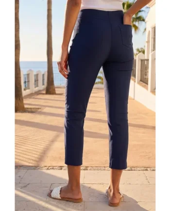 Roman Navy 3/4 Length Stretch Elastic Waist Trouser