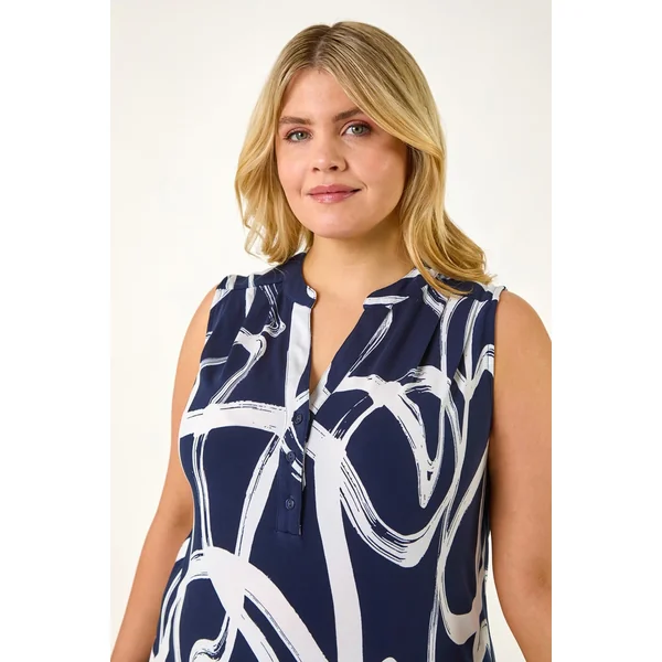Roman Navy Curve Abstract Print Vest Top