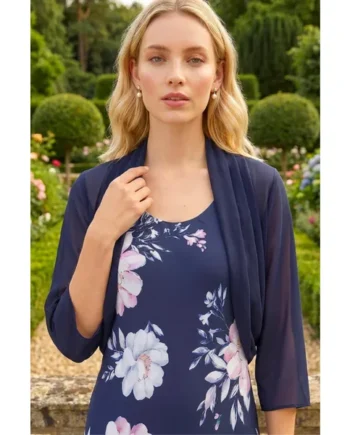Roman Navy Ruched Hem Chiffon Bolero