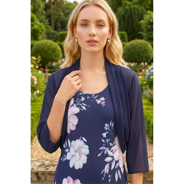 Roman Navy Ruched Hem Chiffon Bolero