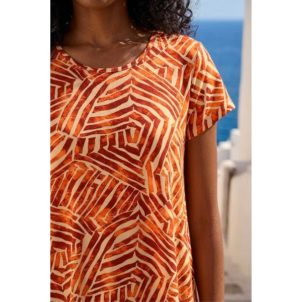 Roman Orange Leaf Print Hanky Hem Tunic Top