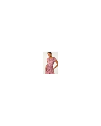 Roman Pink Floral Print Stretch Midi Dress