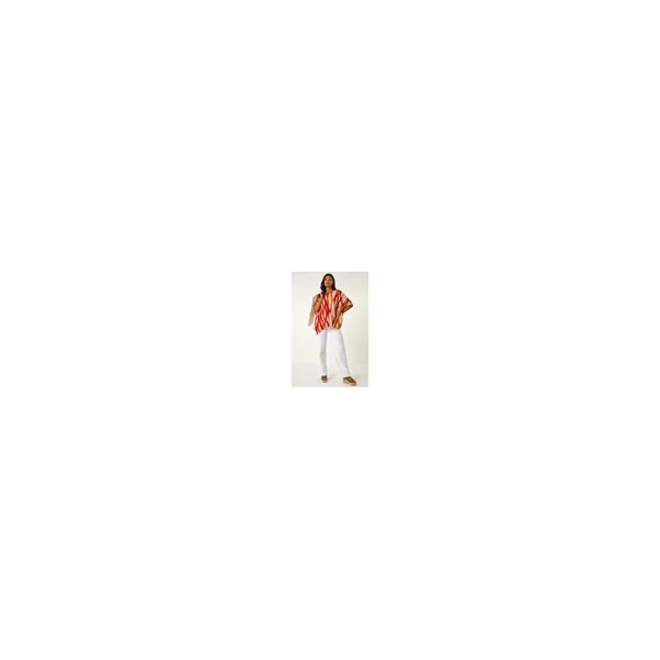 Roman Red Abstract Print Buttoned Tunic Top