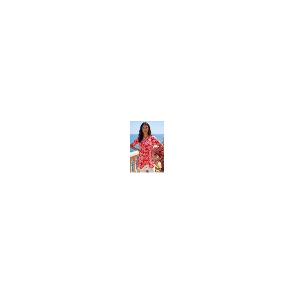 Roman Red Leaf Print Hanky Hem Tunic Top