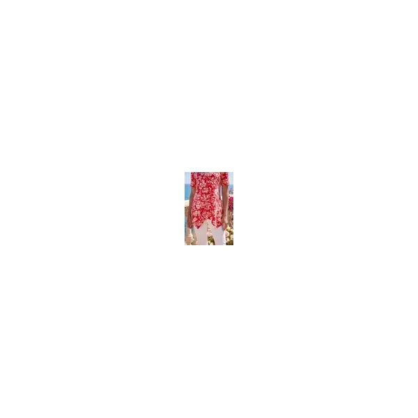 Roman Red Leaf Print Hanky Hem Tunic Top