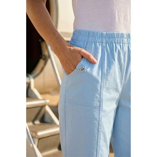 Roman Sky Blue Contrast Detail Cropped Stretch Trousers