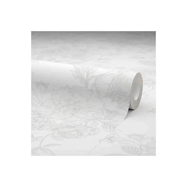 Romantic Roses Wallpaper in Grey on White
