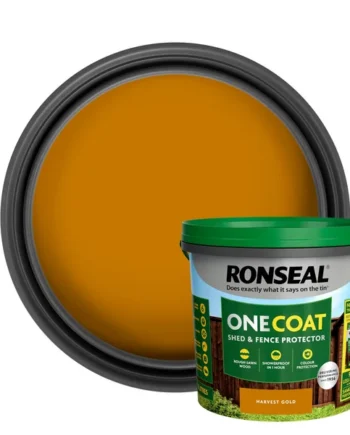 Ronseal One Coat Harvest Gold Matt Medium base Exterior Shed & fence Protector Wood paint, 5L Tub